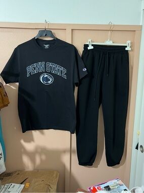 Champion Penn State Black Graphic Tee and Black Joggers Set
